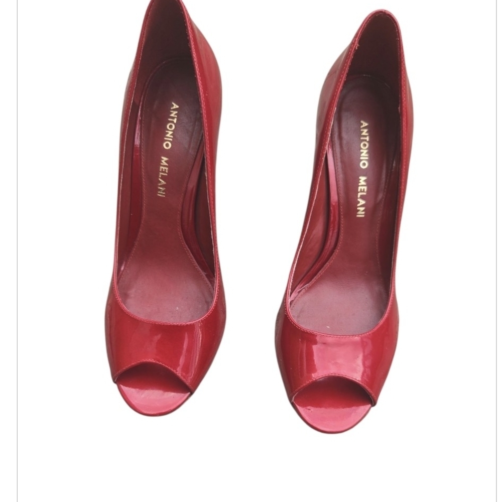 ANTONIO MELANI, Elegant Red Peep-Toe Heels.Size 6.5 M - Picture 2 of 7